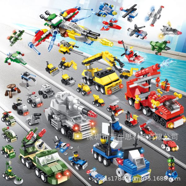 Compatible with LEGO City small particle building blocks military engineering Police Children’s puzzle toy boy bag