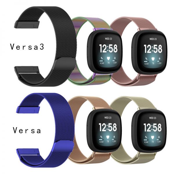 Fitbit versa3 Milan strap versa3 stainless steel metal magnetic snap back ring sports watch strap