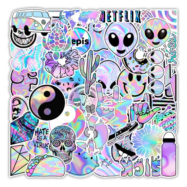 50 holographic graffiti stickers luggage compartment car skateboard kettle decoration stickers wholesale customized