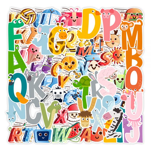 52 lovely English letters enlightenment notebook suitcase water cup graffiti decoration sticker wholesale
