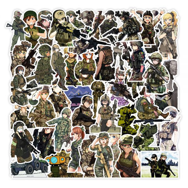 50 cartoon female soldier notebook skateboard car water cup trunk graffiti decoration sticker wholesale
